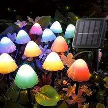 Dây đèn hình nấm năng lượng mặt trời 15 bóng, thiết kế hình nấm dễ thương, sử dụng năng lượng mặt trời, ánh sáng dịu nhẹ tạo nên không gian mộng mơ, thích hợp cho sân, bãi cỏ, vườn, hiên nhà, tiệc cưới, ban công, lối đi và các không gian ngoài trời khác, lựa chọn lý tưởng cho trang trí sân vườn và các dịp lễ hội. - Đèn dây hình nấm - Xem 4