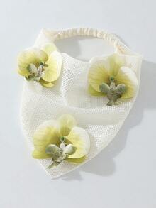 1 pièce Bandeau de mode à fleurs originales pour femmes, décoré de fleurs d'orchidées à volants brodés, convient pour le port quotidien, les vacances, les festivals et les fêtes - Multicolore - Voir 4