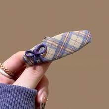 1pc Heart-Shaped Bow Plaid Hair Clip, Elegant Side Bangs Clip, Sweet & Versatile New Hair Accessory - Multicolor - View 3