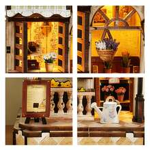 3D Wooden Puzzle Book Nook Kit DIY Morning Dew Flower Shop Miniature House Building Set Florist Store Diorama For Adults Home Decoration - Mocha Brown - View 2