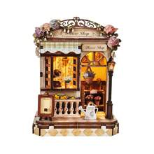 3D Wooden Puzzle Book Nook Kit DIY Morning Dew Flower Shop Miniature House Building Set Florist Store Diorama For Adults Home Decoration - Mocha Brown - View 4