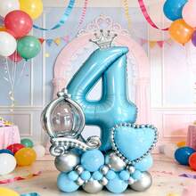 32-Inch Blue Number Balloon, Silver Crown Decor, Magic Mirror Balloon, Blue & Silver Heart Balloon, And Latex Balloon Combo, Suitable For Frozen-Themed Birthday Party, Princess-Style 1st Birthday Decoration, Children's Birthday Photo Backdrop, Girls' Growth Celebration, Parent-Child Party Atmosphere, Easily Create A Fairy Tale-Like Frozen Princess Party Scene - View 14