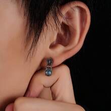 1 Đôi bông tai đinh tán thiết kế khóa kéo độc đáo, đính đá Cubic Zirconia màu xanh dương, kiểu dáng thời trang punk hip-hop, phù hợp để đeo hàng ngày và dự tiệc. - Phiên bản có khóa kéo - Xem 4