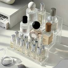 Kệ trưng bày bằng acrylic trong suốt dày dặn, thiết kế nhiều tầng bậc thang, dùng để đựng mỹ phẩm và nước hoa, đồ dùng để bàn làm việc và tủ trang điểm trong phòng tắm. - trắng - Xem 5
