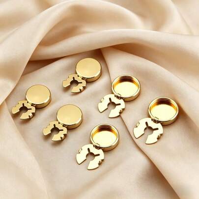 Gold Cufflinks, Flat Round Button Cover, Unisex Shirt Cuff, Shirt Cuff Accessories, Apparel Decoration, Suitable For Formal Business Wedding Attire