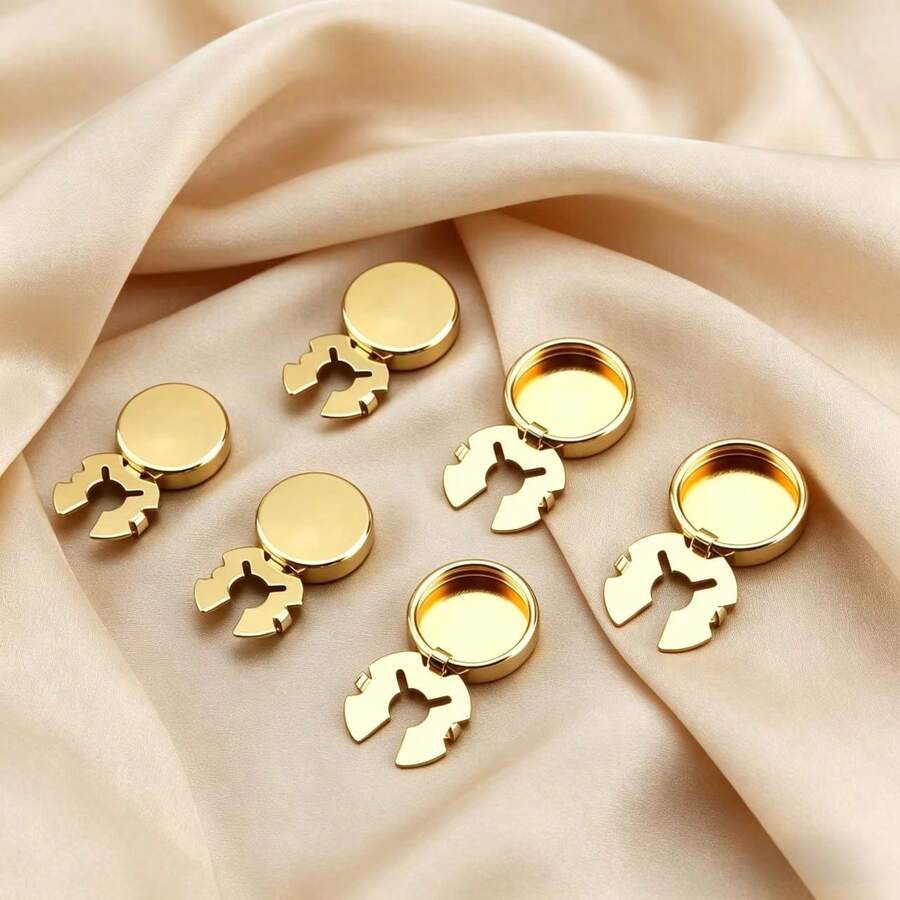 金色袖扣，扁平圆形纽扣盖，男女通用衬衫袖口，衬衫袖口配饰，服装装饰，适合正式商务婚礼着装