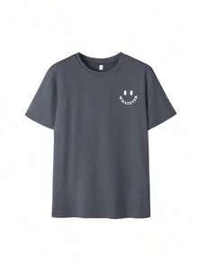 Nueva camiseta de manga corta para mujer con cuello redondo y estampado de "WHATEVER" y una sonrisa, estilo veraniego, versátil y a la moda, adecuada para el uso diario de las mujeres y para las vacaciones de primavera. - Blanco - Ver 4