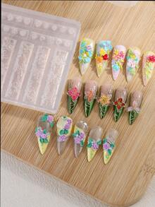 1个3D蛋糕奶油硅胶雕刻美甲模具，法式冰淇淋心形蕾丝美甲装饰模板，DIY创意美甲模具 - 無色 - 查看 5