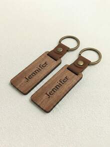 1-12 pièces Porte-clés en bois de noyer noir avec anneau, gravure laser personnalisable avec nom, logo et texte, accessoire de porte-clés en bois personnalisé pour cadeau - Noyer - Voir 16