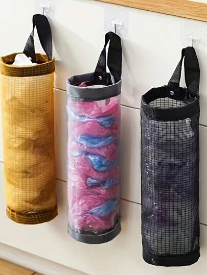 2-częściowy uchwyt na plastikowe torby z siatki o dużej pojemności, oddychający, nadający się do prania w pralce, składany, do organizacji kuchni i domu, rozwiązanie do przechowywania, montaż na ścianie, oszczędzający miejsce dozownik pojemników z haczykami w zestawie, idealny do toreb na zakupy, organizer do spiżarni, wielofunkcyjny system przechowywania toreb wiszących, trwała, oddychająca konstrukcja, składane uchwyty do przechowywania w kuchni, łazience i pralni