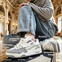 Fashion Casual Skateboard Shoes, Unisex Plus Size 46, Couple Style Sneakers - Light Grey - View 3