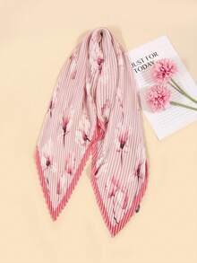1pc Women's Printed Faux Silk Crinkle Scarf, Versatile Headband/Hair Tie/Neck Scarf, Suitable For Daily Use - Pink - View 2