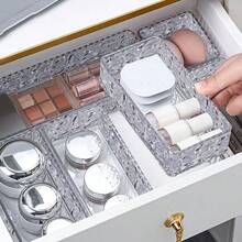 1/4件套透明亚克力化妆品收纳盒，抽屉式储物盒，分类化妆品收纳盒，桌面收纳盒，适用于家庭、厨房、客厅、卧室等多种场景，抽屉式收纳盒带内置隔板 - 透明 - 查看 4