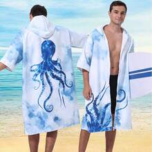 Unisex Quick-Dry Zipper Sleeve Surfing Poncho Changing Robe Hoodie, Ultra-Fine Fiber Beach Diving Wetsuit Top Surfing Swimming Bathrobe - One Size - Multicolor - View 21