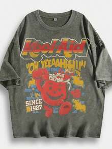 2026 Hip-Hop Style T-Shirt With Ko-Ol-Aid Cartoon Print, Unique Design, 230g 100% Cotton, Relaxed Fit, Short Sleeves, Top. DG004-Skin Friendly - 棕色 - 查看 7