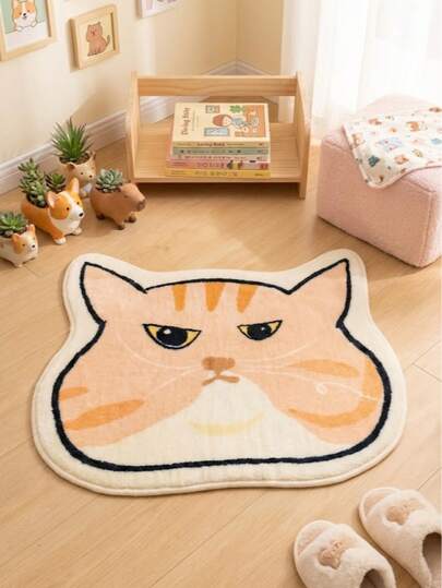 1pc Spring/Summer New Arrival, Soft Orange Cat Shaped Asymmetrical Floor Mat - Skin-Friendly & Absorbent, Popular Item For Spring/Summer, Suitable For Gaming, Entrance, Indoor Use - Living Room And Entryway Asymmetrical Shaped Doormat, Decorative Carpet, Bedroom Decor, Small Rug, Carpet, Home Decor, Living Room Carpet, Living Room Small Rug, Bedroom Carpet, Living Room Home Decor, Outdoor Rug, Washable Carpet
