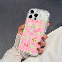 1个时尚TPU材质草莓蝴蝶结图案透明奶油质感防震防滑保护手机壳，兼容、荣耀等手机。 - 無色 - 查看 2