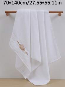 QIBHI 1/3件可選，純棉毛圈浴巾 40*75cm/1件浴巾 70*140cm 歐式刺繡毛巾套組 純棉情侶風 吸水柔軟 家用面巾或浴巾 適用於浴室、泳池 - 白色 - 查看 7