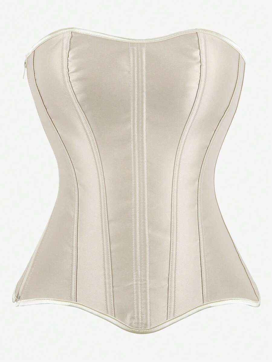 Áo corset cúp ngực, áo định hình không dây với 11 gọng định hình eo, khóa kéo bên hông, phù hợp cho biểu diễn sân khấu, dáng ôm sát. - Màu be - Xem 1