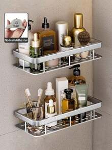 1/2pcs White Bathroom Storage Rack, Large Capacity No-Drill Wall-Mounted, Aluminum Alloy And Premium Plastic Material Options - Wall-Mounted Shampoo Rack, Bathroom Towel Rack, Wall-Mounted Rectangular Storage Rack, Bathroom Shower Rack - Kitchen Supplies, Bathroom Supplies, Bathroom And Kitchen Storage, Wall Decor, Christmas Decor, Christmas Gift, New Year Gift, Birthday Gift - White - View 8