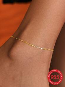 SYMFNY 1件925纯银精致脚链，简约风格女士饰品 - 金黃色 - 查看 1
