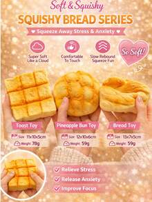 Hand-Torn Bread Butter Toast Squishy Toy, Soft & Moist Stress Relief Slow Rebound Squeeze Venting Sticky Set - Multicolor - View 5
