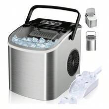 Máquina Para Hacer Hielo Eléctrica Portátil 12kg Plateado, 2 Tamaños de Cubo, Producción Rápida para Hogar y Oficina - Plateado - Ver 1