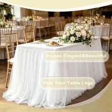 Elegant Tulle Tablecloths And Table Covers For Rectangular/Round Wedding Parties, Suitable For Party Supplies, Easter, Birthday, Graduation, Bachelor/Bachelorette Party Supplies, Gender Reveal Party Supplies, Graduation Party Supplies, Bachelor/Bachelor Party Supplies, Home Decor, Party Decorations, And Table Decorations. - trắng - Xem 5