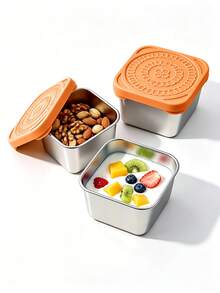 Meoky 3pcs 8oz Stainless Steel Airtight Food Storage Containers With Silicone Lids, Leak-Proof Small Food Storage Boxes, Reusable Metal Lunch Boxes For Snacks, Meal Prep, Travel, Picnic - Orange*3-piece Set - View 10