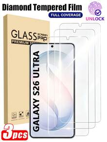 Protector de ecran pentru telefon Android, rezistent la șocuri, 3 buc., sticlă securizată, deblocare amprentă, anti-zgârieturi, fără bule, ultra-potrivită - compatibilă cu Samsung Galaxy S26 Ultra/Galaxy S21/S21 Plus/S22/S22 Plus/S23/S23 Plus/S24/S24 Plus/S24 Ultra/S25/S25 Plus/S25 Ultra/S26 Ultra/S26 Plus, ușor de instalat, sensibilă la atingere, fără bule, imagine mai clară după instalare, rezistentă la spargere, impermeabilă, compatibilă cu diverse huse de telefon, cadou de Ziua Mamei Plus. - clar - Vizualizare 17