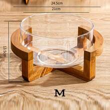 Glass Salad Bowl (With Wooden Stand) - Lead-Free Glass + Natural Wood, Healthy And Odorless, Transparent To Showcase Fresh Ingredients, Can Be Used As Salad Bowl, Fruit Bowl, Snack Plate. Heat And Cold Resistant For Refrigeration/Room Temperature. Wooden Stand Prevents Burns And Adds Aesthetic Appeal. Practical And Stylish Kitchen Essential For Daily Use And Party Gatherings. - Multicolor - View 9