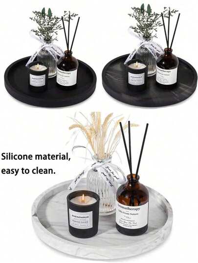 Bandeja de baño de silicona, bandeja de tocador redonda, soporte decorativo para jabón, organizador de encimera de cocina, decoración de mesa de café para velas, perfumes, plantas