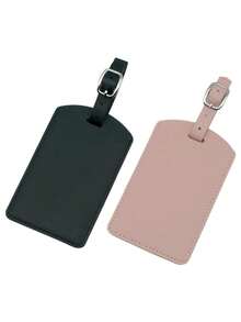 Solid Color PU Leather Luggage Tag, Simple Black Suitcase Tag, Gold Leather Luggage Tag, Pink And Rose Red Travel Vacation Women's Luggage Tag, Unisex Couple Suitcase Handle Tag, Adjustable Buckle - Multicolor - View 5