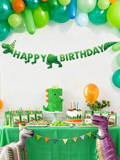 1set Dinosaur Theme Happy Birthday Banner, Baby Shower Party Pull Flag, Wild One Party Background Decorations, Boy&Girl Birthday Party Supplies, Baby Shower Party Hanging Decorations, Newborn Party Wall Decor, Baby Shower Party Supplies, Baby Room Decor, Birthday Gifts, Jungle Party Decor, Birthday Gifts, Gender Reveal Party Decor, Party Favors, Dinosaur Party Gift