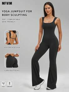 MFVIM Women's Slim-Fit Shaping Unitard, Flared Slim-Fit Design, Abdomen Slimming And Buttock Lifting, Breathable Comfortable High-Elasticity Soft Skin-Friendly Fabric, Suitable For Daily Commute, Outdoor, Jogging, Cycling, Yoga, Pilates, Gym Workout - Black - View 2