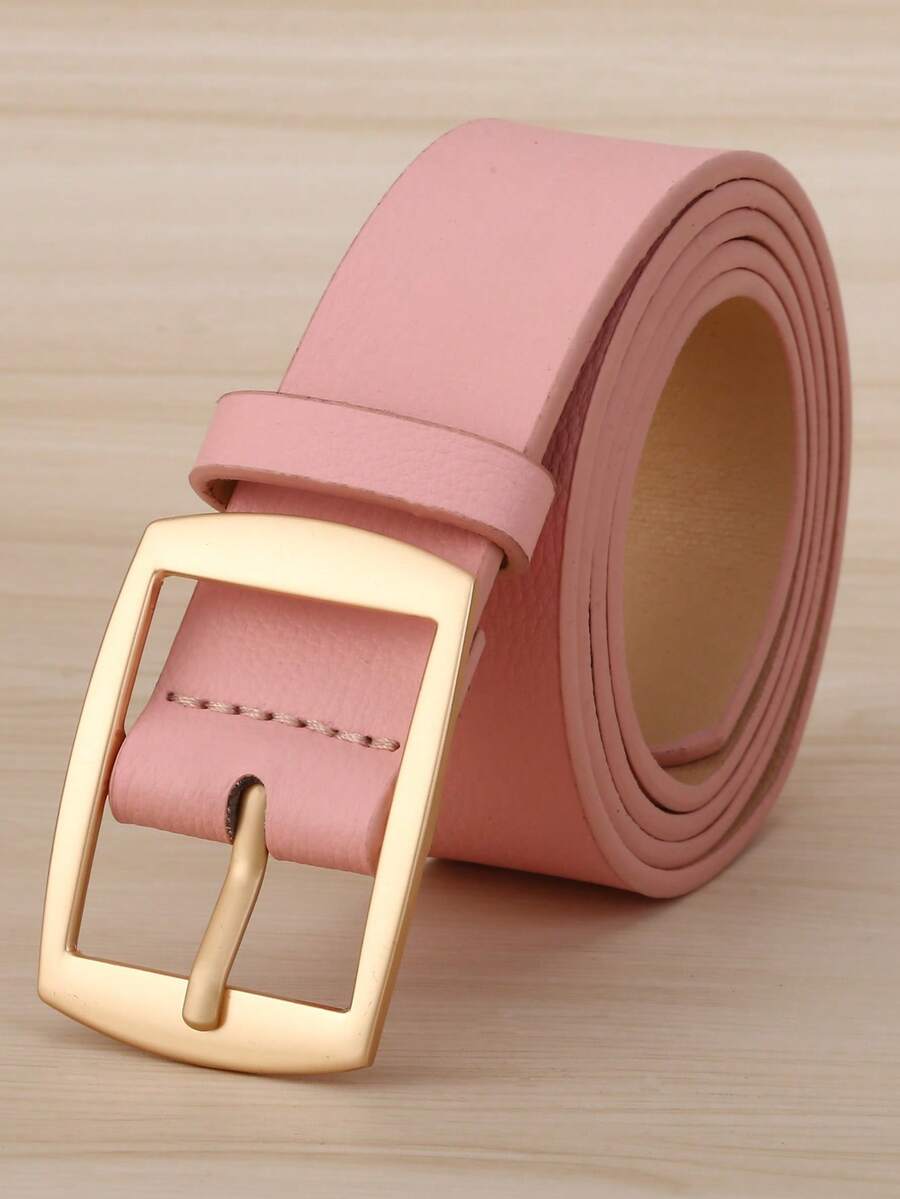 1pc Pink Fashion Women's Belt, Minimalist Retro Design Smooth Buckle PU Leather Waistband Suitable For Women's Daily Life, Leisure, Party, Holiday, Work, Valentine's Day - Baby Pink - View 1