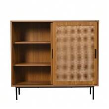 Aparador/mueble de cocina, cómoda/armario de almacenamiento con 2 puertas correderas y estante ajustable, mueble auxiliar de estilo rústico para salón o comedor. Dimensiones: 100 cm de ancho x 90 cm de alto x 37 cm de profundidad. - Color natural - Ver 8