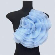1件手工3D薄纱花朵装饰 - 鲜艳纯色多层玫瑰设计，手工缝制面料，适用于婚纱、胸花和时尚配饰，适合婚礼、节日和派对！ - 大號花朵 - 查看 8