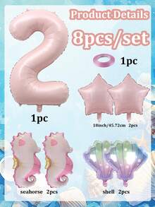 Set Balon Foil Aluminium Tema Laut 8 Buah, Elemen Bintang, Kerang, dan Kuda Laut, Balon Angka 0-9 Warna Pink, Termasuk Pita, Cocok untuk Tema Kuda Laut, Pesta Kolam Renang, Pesta Ulang Tahun, Dekorasi Acara, Tata Ruang Suasana, Dekorasi Rumah, Mandi, Dekorasi, Dekorasi Hawaii, Dekorasi Ulang Tahun Tema Laut - Berwarna merah muda - View 21