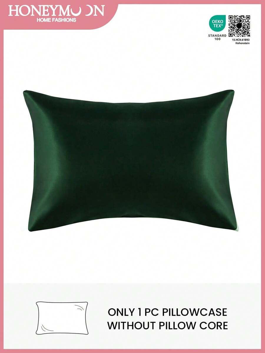 1pc Premium Satin Envelope Pillowcase, Soft & Breathable, Wrinkle-Resistant, Gentle On Hair & Skin, Improves Sleep Quality, Pillow Insert Not Included, Deep Green Color, Oeko-Tex Certified - Dark Green - View 1