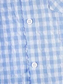男童休闲格子短袖衬衫 - 藍白色 - 查看 6