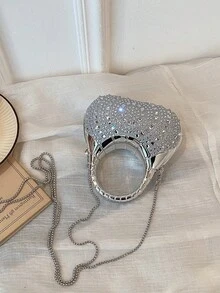 Nuevo bolso de mano mini de acrílico, cartera de embrague de moda, bolso de noche en forma de media luna personalizado con correa - Plateado - Ver 7