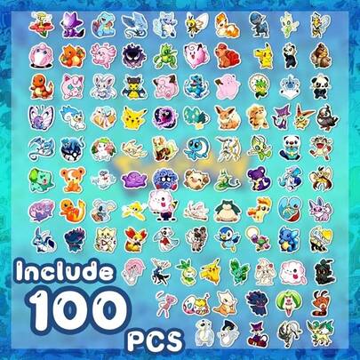  100 Pokemon Stickers, Party Supply Sticker Game, Cute Cartoon Characters, Party Decoration Stickers