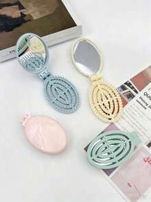 1pc Foldable Comb, Foldable Travel Mirror Comb Set, Round Pocket Size Comb, Mini Portable Massage Comb, Hair Styling And Smoothing Tool, Comb With Mirror, Holiday Essential, Back Comb, Hair Brush, Hair Accessory, Travel Essential, Back Comb, Beauty, Cute Mini Portable Foldable Air Cushion Comb With Round Portable Mirror, Multifunctional 2-In-1 Multi-In-1 Clip Comb With Built-In Mirror, 2-In-1 Mirror Comb Foldable Comb Cute Student Comb Travel Home Portable Comb Small Comb - Multicolor - View 2