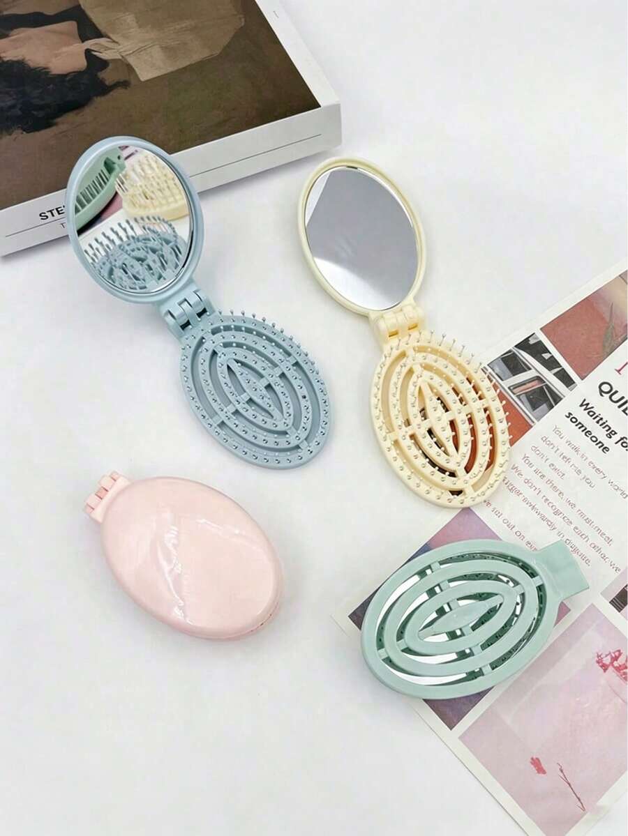 1pc Foldable Comb, Foldable Travel Mirror Comb Set, Round Pocket Size Comb, Mini Portable Massage Comb, Hair Styling And Smoothing Tool, Comb With Mirror, Holiday Essential, Back Comb, Hair Brush, Hair Accessory, Travel Essential, Back Comb, Beauty, Cute Mini Portable Foldable Air Cushion Comb With Round Portable Mirror, Multifunctional 2-In-1 Multi-In-1 Clip Comb With Built-In Mirror, 2-In-1 Mirror Comb Foldable Comb Cute Student Comb Travel Home Portable Comb Small Comb