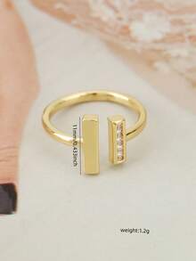 1pc Elegant Copper Inlaid Cubic Zirconia Open Ring, Luxury Jewelry For Women - Geometric Ring - View 6