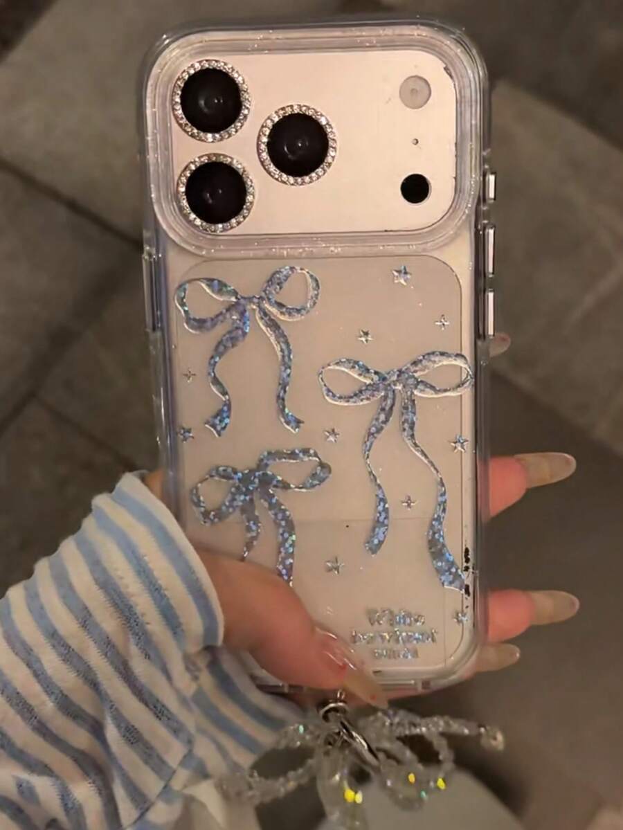 INS Elegant Line & Bow Tie Gilded Phone Case, Compatible With Iphone 17/16/15/14, Anti-Drop Protective Cover, Personalized Creative 17 Pro Max - Clear - View 1