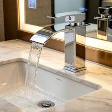 北欧黑色瀑布式冷热水龙头，台面洗脸盆，浴室柜，防溅面盆龙头 - 銀色 - 查看 5