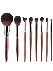 8pcs Wooden Handle Makeup Brush Set, Large Powder Brush + Blush Brush + Angled Eyeshadow Brush + Detail Eyeshadow Brush, Soft Hair Makeup Brush Kit - Redwood - View 10