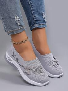 STEPREACH New Women's Casual Sports Shoes, Embroidered Sneakers, Comfortable Lightweight Non-Slip Breathable Flat Shoes,Trainers Women,Summer Shoes - Grey - View 3